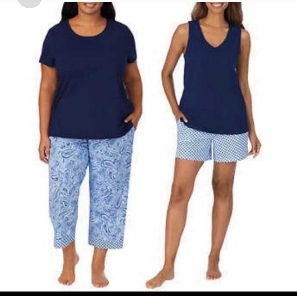 Carole Hochman Cotton 4pc Pajama Set short sleeve tank tee capri… - Picture 5 of 10